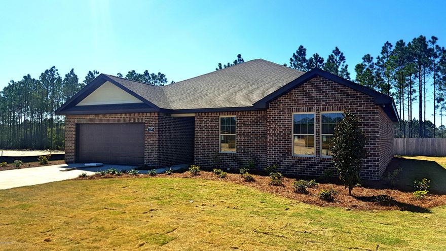NEW CONSTRUCTION-RECENTLY OPENED CEDAR PARK-4/2 w/ easy access to greater Panama City, Panama City Beach and TAFB! All brick home offers Great Room with 9 ft ceilings, dining room, kitchen with island, granite counters, and stainless appliances, master suite with tray ceiling, double vanity, separate shower and tub,2 walk-in closets.Other interior features trayed ceilings,2 walk-in closets, tile flooring, recessed lighting, custom cabinetry, distinctive lighting fixtures and upgraded ceiling fans.Exterior includes brick siding, 2 car garage, covered porch and sprinkler system. Cedar Park features landscaped entrance, and park, pavilion, underground utilities, custom street lighting and sidewalks.Please verify all listing info.All specifications & materials subject to change.