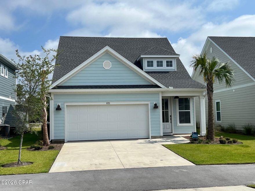 BREAKFAST POINT COMMUNITY. This new 4 bedroom 3.5 bath home is located in the Breakfast Point community and is a 2 story split bedroom plan featuring a beautiful open kitchen (with island) dining and living room with covered patio on the back of the home. The master bedroom is located on the first floor with an adjoining master bathroom with a double vanity and glass shower and walk in closet. The upstairs has a very large loft/flex area and 3 additional bedrooms and 2 full bathrooms. The Breakfast Point community is just minutes to the beach and just a short distance to Publix, Home Depot and several local restaurants. If sizes are important, please verify.