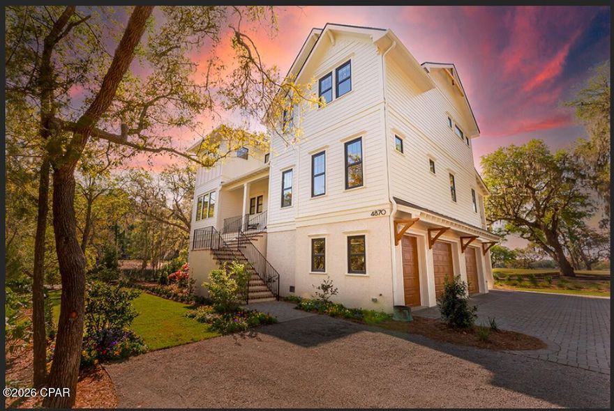 Nestled in the gated community of WindMark Beach, this exceptional new construction home is being built by highly regarded Bonavic Construction. The open floor plan blends refined coastal style with everyday comfort while capturing views on every floor..  The Great Room features a gas fireplace and opens to a wrap-around balcony for seamless indoor-outdoor living. A spacious screened-in 'Sun Room' with a second gas fireplace offers year-round enjoyment, while preserved view corridors showcase sunrise over the Preserve, bay sunsets, and Gulf Coast stargazing.  The home offers four private en-suite bedrooms, a modern kitchen with oversized island,  beverage bar, and a serene Primary Suite with cathedral ceilings and private lounge. The ground level includes a three-car garage with generous storage and elevator access to all floors.  Construction should be complete in July.  Floor plans and a design for a walk-out pool are available.    WindMark Beach provides deeded beach access, a clubhouse, community pool, scenic trails, boardwalks, and a true golf-cart lifestyle—perfect for full-time living, a vacation retreat, or investment.