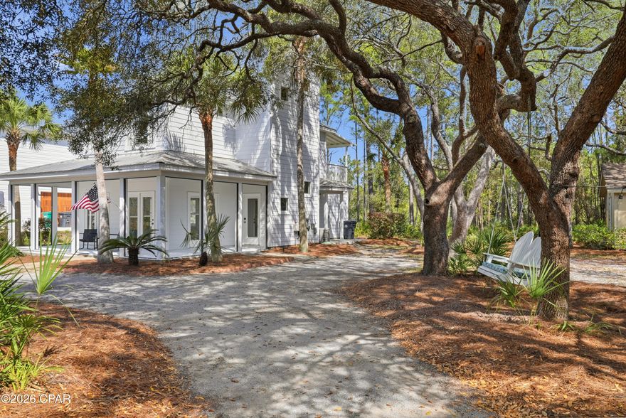 Private 3-story Florida cottage backing directly to a state wildlife preserve, offering exceptional privacy and natural views in North Santa Rosa Beach.
This 3-bedroom, 3-bath home features approximately 1,890 sq ft with a functional multi-level layout that provides flexibility for full-time living, second home use, or rental income. Interior highlights include wood flooring, an open living area, and a well-appointed kitchen designed for everyday living and entertaining.
The second floor features a spacious balcony, ideal for enjoying the peaceful natural surroundings, while the third-floor covered balcony offers elevated views over the preserve--perfect for taking in sunsets and local wildlife.
A third-level loft/tower creates a unique bonus space, well-suited for a home office or private retreat.
Situated on a generously sized lot, the property offers a quiet, natural setting while remaining conveniently located near Hwy 98, shopping, dining, and just minutes to the beach. A nearby public boat launch adds to the appeal for those who enjoy being on the water.