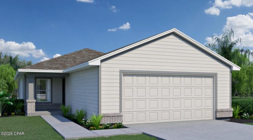 Discover the charm of the Arbor new home floorplan. This 3 bedroom, 2 bath home with a 2 car garage, spans 1,568 square feet. As you approach, the covered front entry beckons you inside, setting the tone for what lies beyond. Step into a spacious open living area as your journey begins in the convenient foyer, complete with a closet for easy storage. Nearby, a spacious laundry room provides practicality and direct access to the two-car garage. Indulge in the pleasure of hosting family dinners in the formal dining room located at the front of the home. Beyond, the heart of the home unfolds--an expansive kitchen designed to inspire. Boasting a pantry and a kitchen island with a dishwasher and sink, it's a chef's dream. The kitchen seamlessly opens to the great room, creating a harmonious environment perfect for cherished moments of togetherness. From the great room, a gateway to outdoor bliss awaits. Step onto the 16×9 covered outdoor living space, where you can savor barbecues and bask in the sunny Florida weather. It's an ideal retreat for relaxation and entertaining. Privacy and tranquility define the owners' suite, tucked away off the great room. Enjoy the luxury of an ensuite bathroom and an oversized walk-in closet, offering a haven of comfort and style. The spare bedrooms are thoughtfully situated off the kitchen hall, sharing a well-appointed bathroom. Each element of this floorplan is designed with your comfort and convenience in mind.