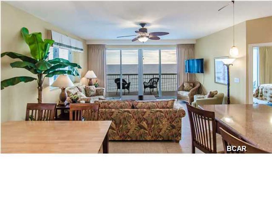 NOT JUST ONE BUT **TWO** DEEDED PREMIUM PARKING SPACES included!! This FULLY FURNISHED, RENTAL READY, desirable end unit has been completely updated with new flooring, new cabinets, countertops, appliances. The lighting package is top of the line featuring hand blown glass fixtures in the kitchen area. The furnishings have also been recently upgraded. Celadon Beach Resort features an indoor and outdoor pool with spa, heated gulf front pool with spa, a Meeting Room, Tennis Court, Fitness Room, 3-level parking garage and 3 high-speed Elevators. This is a one owner unit that has never been rented. EXCELLENT CONDITION!