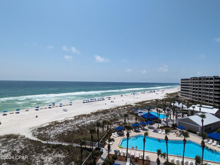 'CURRENTLY UNDER CONTRACT, SELLER WILL CONSIDER BACKUP OFFERS' Great opportunity to own on the top floor of this mid-rise and low-density building!  Dunes of Panama C605 - Renovated and gorgeous! Includes a deeded parking space! Milestone Report AND Repairs are completed, Assessments have been PAID!  Turnkey rental ready! Don't miss your opportunity to own this luxurious top floor condo overlooking the palm trees, pools and beach!  
Comes with 1 Deeded parking garage spot, right next to the entrance for easy loading and unloading.
BEAUTIFULLY remodeled and decorated, C605 is a top floor, low density condominium. Gorgeous wood grain tile throughout the main areas, carpeted bedrooms, custom wood ceilings, under the kitchen cabinet lighting, some recessed lighting, granite countertops and elegantly furnished.  This condo is rental ready and steps away from the sugary white sand of the Gulf of Mexico. Maximize your investment with excellent rental history or it would make a great second home.  Own your own piece of paradise today!
The Dunes of Panama Resort has 1500 linear feet of sugar white sand, 3 gulf front pools (one heated), tennis courts, basketball, free WI-FI, fitness room, volleyball, shuffleboard, outdoor BBQ grills, Stingray's restaurant and gift shop and the Sneaky Tiki poolside.