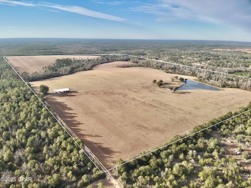 Rudd Sod Farm offers an exceptional opportunity to own 240 acres of highly desirable North Florida property in Alford, Florida. Whether you are searching for farmland, recreational land, hunting land, or a private country estate, this property offers outstanding versatility in a convenient Florida Panhandle location. The land features rolling open fields, planted pines, hardwood areas, multiple water features, strong wildlife habitat, excellent access, and functional infrastructure already in place. A highlight of the property is the approximately 2-acre stocked pond with a wooden pier, creating a scenic setting for fishing and relaxation. The land also includes a spring that runs the length of the property and two additional smaller ponds, enhancing both beauty and wildlife support. A furnished studio-style cabin sits overlooking the main pond and includes a full kitchen, bathroom, and covered patio, making it an excellent weekend retreat, hunting camp, or family getaway. A large 50 ft x 100 ft open metal barn provides outstanding storage and operational capability and is wired for an RV hookup with its own separate power meter, making it ideal for RV living, extended stays, equipment storage, and agricultural operations. Included with the property are two tractors with multiple implements along with a spreader truck. The property is perimeter fenced, gated, and easily navigable with established interior trails and bridge crossings that allow access across most of the acreage. The mix of pasture, planted pines, and wooded areas creates excellent habitat for whitetail deer and other game, offering strong hunting potential throughout. Conveniently located less than 2 miles from U.S. Hwy 231, approximately 3.5 miles from Compass Lake, under 30 minutes to Marianna, less than 20 minutes to Interstate 10, about 1 hour to Panama City Beach, and roughly 30 minutes to the Alabama state line, the property offers privacy while remaining close to shopping, dining, travel routes, and the Florida Gulf Coast. If you are looking for Florida Panhandle land for sale, North Florida recreational property, hunting land, farmland, or large acreage investment property, Rudd Sod Farm provides an outstanding opportunity with land, water, wildlife, scenery, and functionality all in one property.