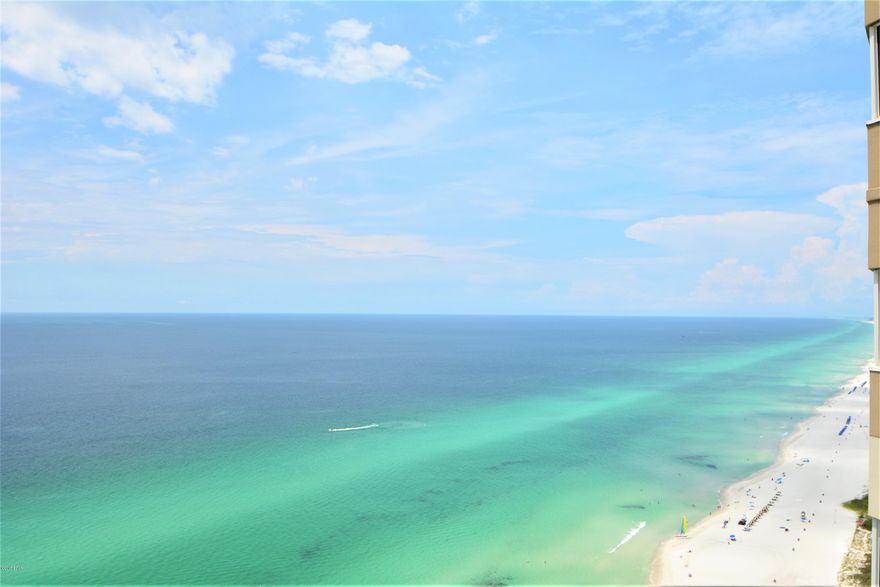 OPEN HOUSE FOR 9/10/17 CANCELLED. This amazing Gulf-front unit is now available!! As you enter the unit, you will immediately notice you are not walking down a long dark hallway of wasted space. The 28th floor Penthouse L unit features 9 1/2 foot ceilings and windows with expansive views of the Gulf and amazing natural light. These owners have not rented the unit and, since purchasing, have replaced the water heater and carpet, drapes have been professionally installed, there is new lighting and ceiling fans, the kitchen cabinets have been painted and have new beachy hardware and there is a new backsplash in the kitchen. There are two full baths in this unit and the bunks are set off to the side of the unit for more privacy. ....a fitness room with sauna and steam room, a game room, a theater, convenience store and restaurant. There is also a parking garage with a safe and convenient walkover. The unit has a full-length balcony and you wake up in the master suite overlooking the Gulf. The complex is conveniently located to the airport, Pier Park and Frank Brown Park with shopping, movies and year-round event. There is something for everyone here.