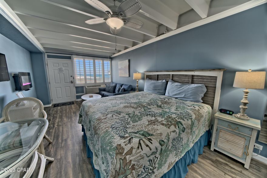 CURRENTLY UNDER CONTRACT, SELLER WILL CONSIDER BACKUP OFFERS**BEAUTIFULLY RENOVATED** This ABSOLUTELY STUNNING studio condo with an UNOBSTRUCTED GULF VIEW has been BEAUTIFULLY RENOVATED to meet the UPSCALE TASTE of the owner. Renovations include upgraded kitchen cabinetry, granite counter-tops, ,custom walk-in shower and vanity, LVP flooring throughout, custom plantation shutter window coverings, freshly painted, electric fireplace, new King-sized bed & headboard, new linens,, kitchen utensils, microwave & supplies, new A/C and electronic door lock in 2022. This AMAZING CONDO will sleep 4 comfortably, is being sold FULLY FURNISHED and RENTAL READY! FONTAINE's on-site amenities include a newly renovated pool, 2 large observation decks, BBQ grills, workout facility and private owner's lounge. Perfectly located in the HEART of PCB, close to shopping, dining, entertainment and the BEST the BEACH has to OFFER!. Don't let this ONCE in a LIFETIME OPPORTUNITY pass you by!