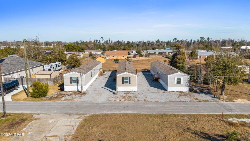Investment Opportunity! This is a turnkey Mobile Home Park for sale that is located in the heart of Panama City. All three 2023 homes are like new and ready to go! The property is easily accessible and is convenient to Tyndall Air Force Base. This setup is streamlined to be income producing. Whether you are an experienced Investor or just entering the mobile home park space, this property could offer long-term potential. Contact your favorite realtor today to schedule your showing.