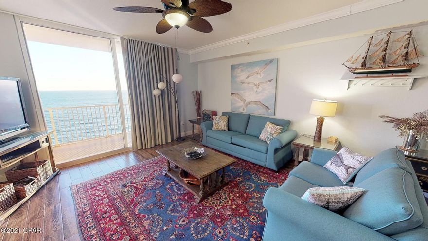A great 3 bedroom/3 bath mecca at the Tidewater Condo Resort. The 3/3 C floorplan comfortably accomodates 8-10 beach loving bodies. Open concept plan with granite counter tops, breakfast bar,stainless appliances, nautical wood-look tile flooring, and 2 extra storage spaces. The Master bedroom has a King Bed,windownook overlooking the Gulf, with a slider to the balcony. Bath with double sinks,soaker tub,fireplace,separate shower and a huge walkin closet. A 2nd Master too.

Crew Cabin has queen & bunk beds. Kitchen accomodates four at the bar & 8 at the dining room table. Stainless steel appliances,double convection ovens,with tiled backspash below updated wood cabinets. Living area features great views of the Gulf. Tidewater Beach Resort is a full service resort & a great rental unit.