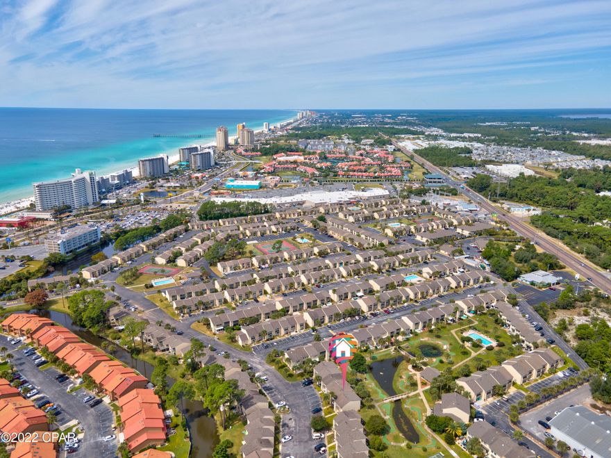 Beautifully decorated and recently updated 2 Bedroom and 2 1/2 Bathroom townhouse located in Gulf Highlands Beach Resort - one of the most popular family oriented resorts in Panama City Beach. No waiting for an elevator or looking for parking spot in an enormous parking garage here! This particular unit is one of the closest one to the dedicated beach access and backs up to a very nice putt-putt golf and pool area. Not one but 2 assigned parking spaces right outside of your front door! Hard surface flooring throughout, no carpet anywhere. Gulf Highlands Beach Resort is a gated community, offers many amenities including a Beachside Pool & Clubhouse, 11 other pools (5 Heated), 4 tennis courts (2 Lighted), 18 Hole Mini Golf, shuffle boards, dedicated beach access with beachside pool and clubhouse. Best of all is a LOW LOW Home Owner's Association fee of only $250 per month that takes care of all these great amenities! Age, Square Footage, and room sizes approx., if important please verify.