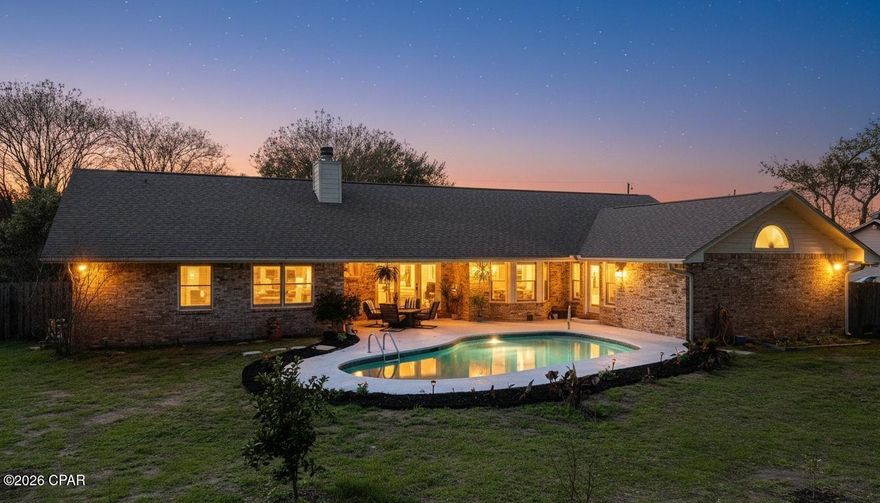 Move-In Ready Pool Home, Half Acre Lot, No HOA, Flood Zone X, Minutes to the Boat Ramp! Discover your private oasis in the highly sought-after Kings Point community! Sitting on a serene, fully fenced half-acre lot, this beautifully maintained 4-bedroom, 2-bathroom all-brick home offers 2,686 sq. ft. of thoughtfully designed living space. Best of all, it is located in Flood Zone X. Step inside to sun-filled living areas highlighted by beautiful hardwood flooring, soaring vaulted ceilings, and a cozy wood-burning fireplace. The chef-ready kitchen is a showstopper, featuring gleaming granite countertops, a spacious walk-in pantry, abundant cabinetry, and an upgraded suite of high-end, WiFi-enabled Samsung smart appliances. All four bedrooms are generously sized and feature comfortable carpeting, providing ultimate flexibility for hosting guests or setting up a dedicated home office. The expansive primary suite serves as a true retreat, boasting direct pool access and a spa-inspired en-suite bath for a seamless indoor-outdoor lifestyle. Your backyard is an entertainer's dream. Step out onto the covered back deck and overlook your sparkling, private in-ground pool, within the fully fenced backyard the perfect setting for summer barbecues, pets, or quiet evenings under the stars. Unmatched Exterior Features & Boating Lifestyle: With absolutely NO HOA, you have the ultimate freedom. The oversized driveway and two-car garage provide abundant room to park your RV, and with the nearest boat ramp just 3 miles away, storing your boat on-site is a breeze. Green thumbs will love the dedicated greenhouse, while the detached storage building offers endless organizational possibilities. Major Updates for Ultimate Peace of Mind: This home is completely move-in ready with high-ticket updates already completed for you: New Water Heater (2026)
New Septic Tank & Drain Field (2025) New Pool Pump (2025) HVAC Recently Serviced (2025) Roof Replaced (2019) Conveniently located near top-rated schools including Mosley High School and University Academy, great shopping, and dining, plus a short commute to Tyndall AFB or the Navy Base. This Kings Point gem blends comfort, luxury, and an unbeatable Florida lifestyle into one exceptional property. Schedule your showing today!