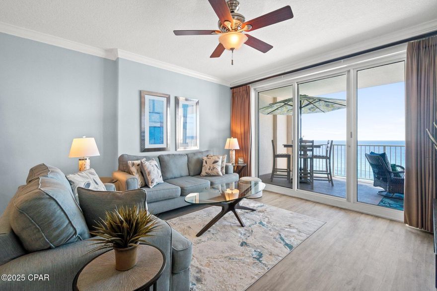 CURRENTLY UNDER CONTRACT, SELLER WILL CONSIDER BACKUP OFFERS.  PRICED TO SELL!!! One of the Finest 2/2 Gulf Front Condos in PCB UNDER 500K!! 
Gorgeous East / West Gulf Views! Fully Furnished Gulf Front Condo located at Ocean Reef in Panama City Beach. This condo features 2 Beds / 2 Baths and can accommodate 6 people comfortably. The Main Suite sits Gulf front with direct balcony access. The kitchen was recently upgraded with all new stainless-steel Whirlpool appliances. New vinyl plank flooring has been installed throughout the living area and bedrooms. Enjoy your morning coffee or happy hour cocktail from your expansive balcony overlooking the beautiful waters of the Emerald Coast. Ocean Reef is packed full of amenities such as an Indoor Pool, Outdoor Pool, Sauna, Fitness Center, Outdoor Grills and more. Pier Park, offering dining, shopping, and entertainment, is situated merely 1.8 miles west. The Northwest Florida Beaches International Airport is located just 15 miles away. **Coming soon to the Pier Park area - TopGolf & Dolly Parton's Pirates Voyage Dinner & Show**. This condo was used as the ''Model'' for the building and has been professionally decorated.  It comes with 1 assigned parking space on the 5th level of the garage. Beach Chair and Umbrella service has been paid for 2025. All measurements are approximate, if important, please measure. Schedule your showing today!