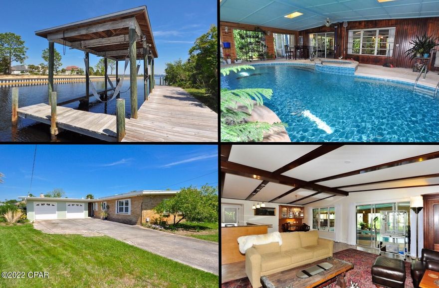 CURRENTLY UNDER CONTRACT, SELLER ACCEPTING BACKUP OFFERS.  Calling all boat owners and water enthusiasts!!  This Woodlawn beauty is on a deep-water canal just seconds from the bay & minutes from the Gulf of Mexico!  The dock & seawall are newer & there is a covered slip with 6000 lb lift &  the seller says the water depth is 5'-6' at high tide!  There's even a small boat launch ideal for paddleboards, kayaks, etc!  The 3-bedroom, 3-bath home has a 2 year old roof, tile & hardwood flooring, granite counters in the kitchen along with stainless steel appliances, some built-ins, & a 2 car garage.  What will really catch your attention inside the home is the huge, enclosed pool & hut tub, with patio bar and fireplace, and a private full bath.  This is certainly a home you will be proud to enter shopping, the Navy base, restaurants, the beach, and more!  Additional info includes two water heaters, storm shutters, standby whole house generator, new well pump, and new gutters in last 2 years.  All info is approx and must be verified by Buyers if important.