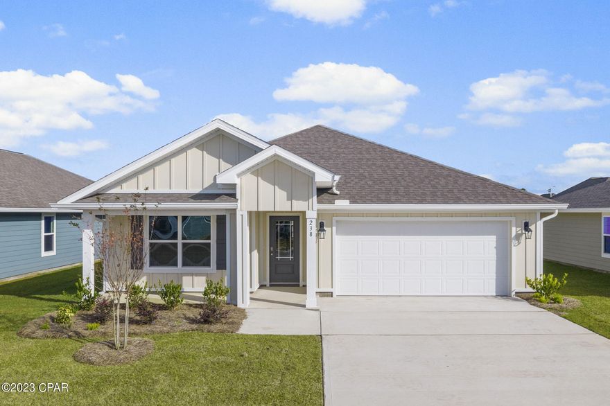 New construction by D.R. Horton in the highly desirable Callaway Area, Park Place in Callaway is our closest new construction to Tyndall Air Force Base!  As you enter this Cali floorplan you will find traditional 8' ceilings. Engineered Vinyl Plank flooring in all common areas of the home and carpet in bedrooms. Open concept floor plan for entertaining. The kitchen has a center island, a large pantry, White Cabinets with durable granite countertops. The kitchen is equipped with Brand name SS Range, Dishwasher and Microwave. A standard Smart Home package includes a KwikSet keyless entry, Skybell doorbell, automated front porch lighting, an Echo Dot device, and Quolsys touch panel which can be integrated to control your lighting, thermostat, front door and so much more. A builder 10 year structural warranty is also included. Conveniently located close to shopping, recreational parks, schools, and Tyndall Air Force Base.,