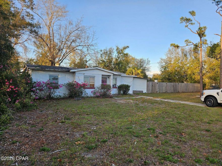 This house is a complete teardown.  Could it be rebuilt -YES but very doubtful. Best not to enter the house without a mask as the house is in extremely BAD condition. It is concrete block and has a solid structure but the roof and interior of the home needs to be torn out and rebuilt.  Saying all this the double large lots are beautiful with nice trees and130' on 12Th St and 140' on Lisenby Ave. Great piece of investment property for a buyer with strong knowledge of construction or a Licensed contractor. Room measurements are not truly correct as the interior would be a recreation.
