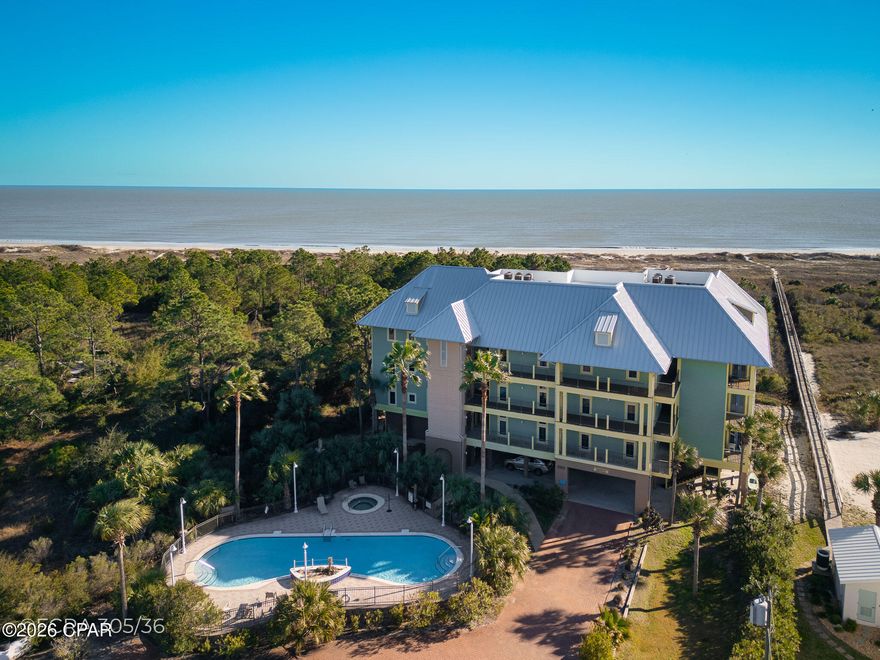 Gulf front condo located in the Club of Cape San Blas offering direct Gulf views from the living area and private balcony. Gulf front condo inventory on Cape San Blas, Florida is limited, making this a rare opportunity in a low density community with private beach access and a private pool. Gulf front positioning supports strong buyer demand, long term value retention, and rental appeal due to unobstructed views, immediate beach access, and consistent guest preference for waterfront units. Cape San Blas is known for uncrowded beaches, protected natural surroundings, and year round outdoor recreation including fishing, snorkeling, kayaking, paddleboarding, hiking, and boating in St. Joseph Bay, all of which support repeat visitation. The property is located near Salinas Park and St. Joseph Peninsula State Park, and within a short drive of downtown Port St. Joe for shopping, dining, and fresh local seafood, with convenient access to historic Apalachicola. Recent updates support reduced near-term capital expenses and operational efficiency, including December 2025 new stainless steel appliances, September 2025 new hot water heater, September 2022 new LVP flooring throughout, and a 2019 roof and HVAC, making this unit well-positioned for personal use, second-home ownership, or rental income. Unit comes with additional storage unit on ground floor. See the 3D virtual tour, and call for your private showing today.