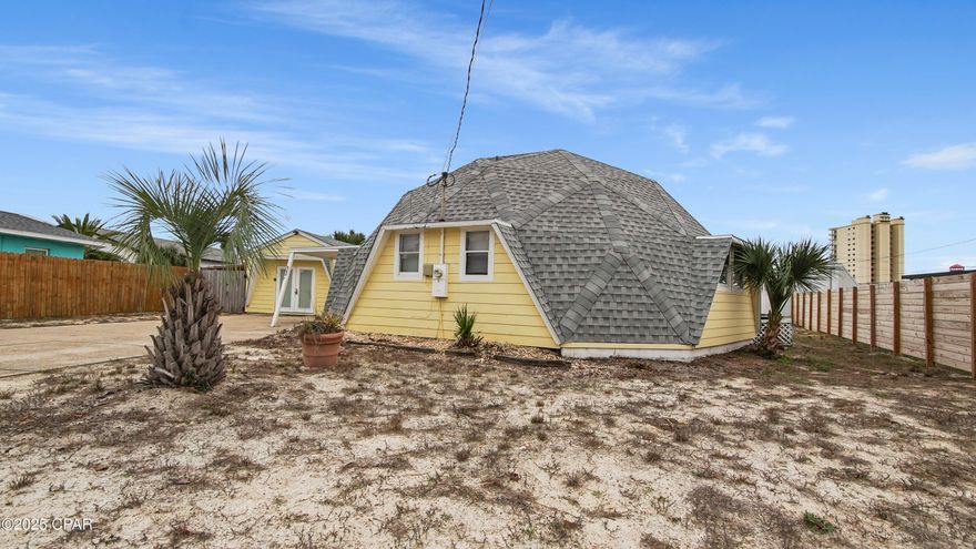 Welcome to your coastal retreat! This unique geometrical dome home is just a 2 minute walk from the pristine white sands of the Gulf of Mexico. It offers the perfect blend of modern comfort and beachside charm. With 2 full bedrooms and an additional bed in the studio, this home provides plenty of space for family and guests. The beautifully updated kitchen is perfect for preparing meals, while the spacious bathroom offers a refreshing escape after a day at the beach.
The studio has been thoughtfully transformed into a separate living space with a bed. sofa, kitchenette, and its own bathroom--ideal for guests or as a private getaway. Enjoy the serene outdoor patio, complete with a grill area and fire pit, perfect for relaxing evenings under the stars.
Enjoy easy access to public boat ramps just half a mile away, and take advantage of the convenience of nearby entertainment, restaurants, and shops--all within walking distance. NO HOA FEES.