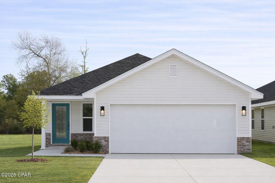 Brand new construction! Come experience the difference with Adams Homes, in the desired neighborhood of Fox Glenn. These 1,434 square footage home features an open floor plan with cortec flooring in formal and wet areas, granite counter tops, all stainless-steel appliances, and a slanted ceiling giving the living area more depth. The Master bathroom features a walk-in shower, and a separate garden tub. This neighborhood is located approximately 9 miles from Tyndall, 22 miles to Mexico Beach, and 22 miles to Panama City Beach