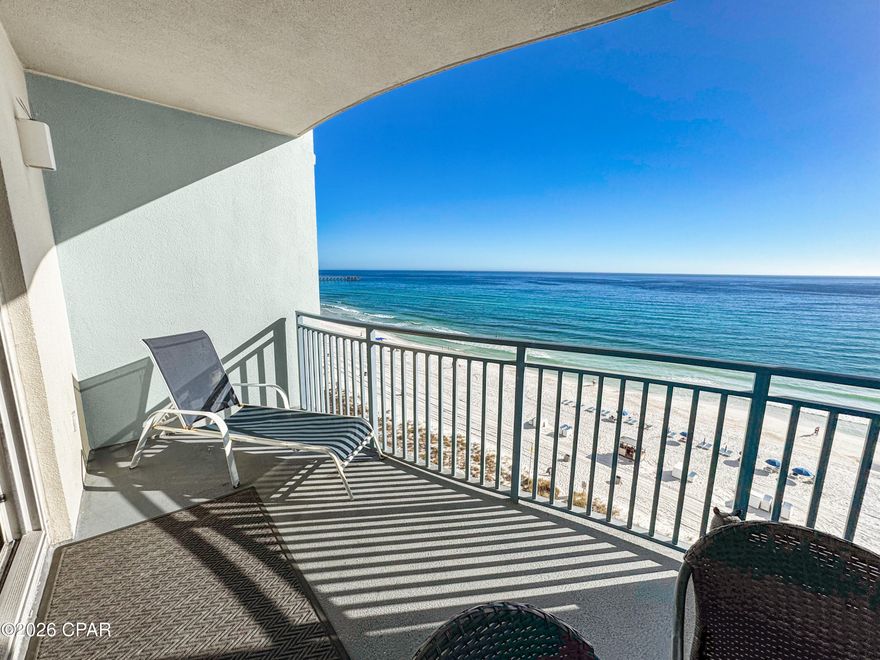 Gulf-Front Turnkey condo, Fully furnished, Located in a high-demand rental corridor near Pier Park with resort amenities. Step inside to a bright, welcoming tiled entryway where coastal charm meets comfort. Just off the entrance, you'll find the first bedroom with soft hues and thoughtful touches, setting the tone for your beachside escape. Tucked neatly into the hallway, the built-in bunk alcove offers a fun and functional space for little ones or extra guests. With cozy bedding and clever design, it's the perfect blend of charm and convenience--making the most of every square foot. The open-concept kitchen flows seamlessly into the living area, creating a light and airy space that's perfect for entertaining or relaxing with family. While prepping meals or mixing drinks, you'll still be part of the conversation--enjoying views of the Gulf and the natural sunlight that fills the room. The stylish and functional kitchen features rich wood cabinetry, sleek black appliances with an electric stove, and durable granite countertops--offering both beauty and practicality. The living room exudes relaxed coastal charm with soft, Gulf-inspired hues, light tones, and breezy textures. Nautical accents, cozy furnishings, and coastal décor create a welcoming space that captures the easy life of beachfront living. You'll love that the entire condo is tiled and there's no carpet to maintain! In the living room it has comfortable, beach-friendly furniture that invites you to relax and unwind while the open layout makes it easy to gather with family or entertain friends. New HVAC December 2022, New Washer and Dryer, New flooring in the Primary Bedroom in 2023, and New paint and furniture and décor in 2025. Sterling Breeze offers a variety of amenities onsite including a Gift Shop, Gym with the workout views of the Gulf, Outdoor showers to washing off the sand, Beachside pool (heated in the winter), and Hot Tub! Located near Pier Park Shopping, Frank Brown Park, Local Dining, and the new Pirates Voyage Dinner Show and Top Golf.