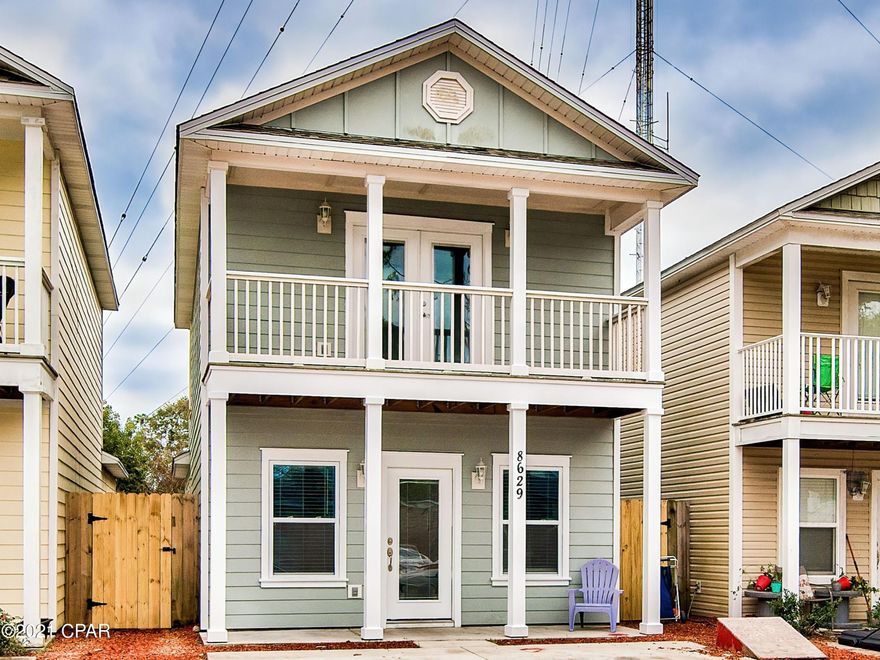 Tucked in the gated community of Marlin Place, this two-story coastal cottage is conveniently located featuring high ceilings, open main living areas with tile floors and tranquil porches for unwinding outdoors. Well maintained, new carpet has been added in the bedrooms and upstairs area. Offering a split floor plan, the master suite is located on the first floor and includes a walk-in closet and private bath with access to an outdoor porch and small fenced in yard, while two bedrooms on the second floor provide additional accommodations. Residents enjoy access to a community pool with homeowner dues covering front lawn care, pool maintenance, garbage, and the security gate. Ideally located just minutes from the nearby naval base, St. Andrews State Park, shopping, entertainment, fine dining and our beautiful Emerald Coast beaches.  Call today for a showing.
Buyer should verify all data and dimensions.