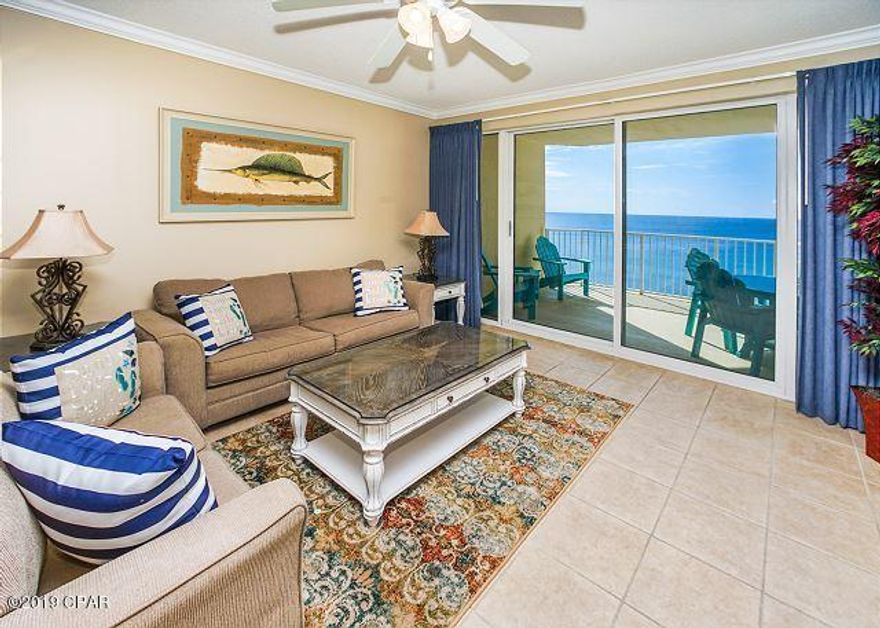 This renovated two-bedroom at Boardwalk Beach Resort sits on the 12th floor. The kitchen has upgraded cabinets and granite.  This condo is finished nicely throughout.  You will not need to redecorate this one after purchasing.  Boardwalks amenities are second to none. This starts with the largest gulf front convention center in the area. You will also find a 24 hour onsite staff, gulf front zero entry pool, kids water play area, onsite restaurants and poolside bar, gulf front gym, wet and dry sauna, Boardwalks quality, floor plans and amenities make it one of if not the most complete condominium resort in Panama City Beach. The unit features wall to wall glass in the master bedroom, granite countertops, crown molding, nine-foot ceilings in the master and great-room, and tile throughout.