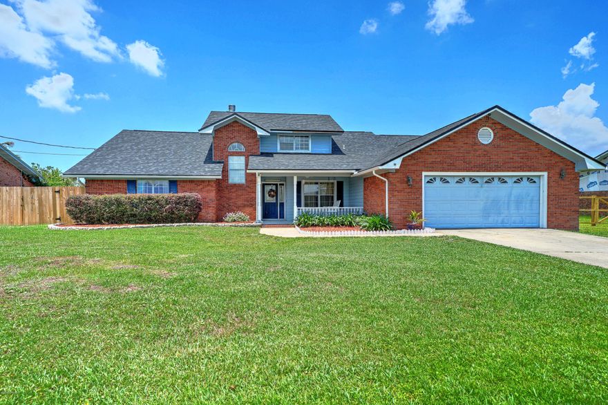 The Sellers are moving to Texas and YOU are in luck because their current home checks ALL the boxes! In the sizzling heat of summer, take a dip in your very own pool surrounded by a new privacy fence. Enjoy over 3100 square feet of heated and cooled spacious areas- The Master is on one end of the home and the other 3 downstairs bedrooms are on the opposite side of the split plan. The 5th bedroom is a ''bonus'' upstairs for guests or family. The large kitchen has a gas stove and the brick home is in an established neighborhood in a great location! Shopping is very close and a drive to the beach is about 25 minutes when you are ready to swim in the ocean or fish in the Gulf of Mexico.  Cozy up to a fireplace or swing on the porch.  You can control the fun but you are sure to love this home!