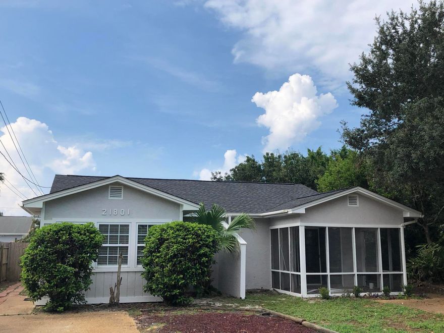 Duplex on the west end of PCB, south of PCB Pkwy.  New roof, new exterior paint. 21801 is 990 sf, 1br, 1ba w large den.  21803 is 612 sf, 1br, 1ba with screened front porch.