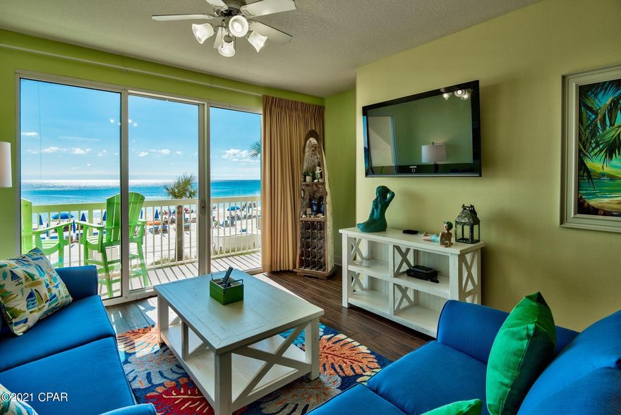 **HIGHEST/BEST OFFERS DUE BY 4/1 @ 4PM**  Attention Investors! 2nd floor prime rental condo with potential of mid $50's to $60K in gross rental income.  This 2-bedroom, 2-bath condo with a 3rd room with triple bunks is ideally located on the 2nd floor at Celadon Beach and provides stunning views of the Gulf. It comfortably sleeps 8 and is a rental machine! The king size master bedroom has great views and access to the gulf front balcony. It features an updated private bath with vessel sinks and exotic marble countertop, new shower with glass door, custom mirrors and new lighting. The guest bath also has a new vessel sink and granite counter top plus new light fixture. The condo is in great condition with comfortable furnishings and 1,157 sq ft of spacious living area. The AC was replaced in 2018. In addition to 283 feet of white sandy beach frontage and emerald green waters of the Gulf of Mexico, onsite amenities include two large pools (one gulf front), hot tubs, fitness room, tennis court, onsite rental office, meeting room, and an air conditioned walkway to a four story parking garage. Celadon Beach is located at the popular West end of Panama City Beach close to Pier Park, Airport and a short drive to Scenic Hwy 30A. This is the ONLY condo currently available at Celadon.