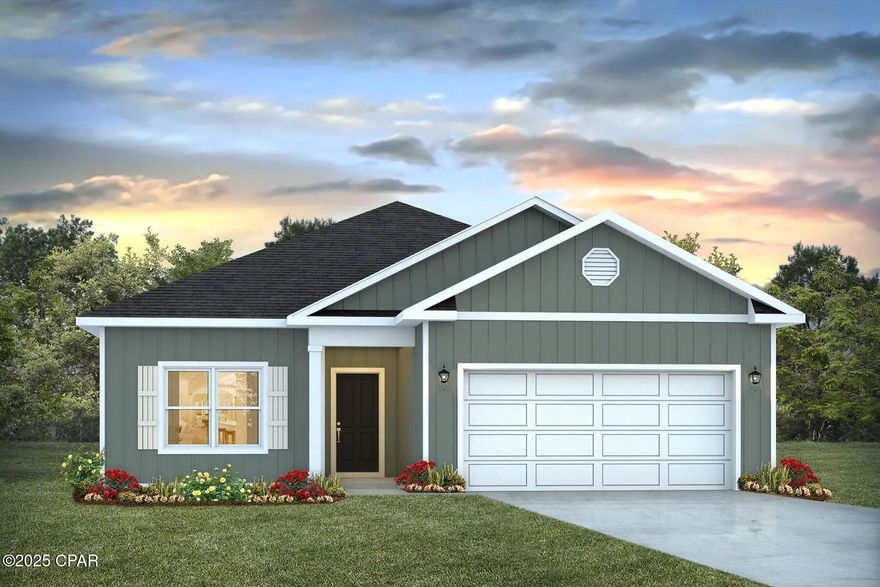 Welcome to the Walker, a new home floor plan located at Buffer Farms in Port Saint Joe, Florida. The Walker is thoughtfully designed 3-bedroom, 2-bathroom, one-story home with 1,580 square feet of modern living. On the outside of your home, you will see durable vinyl siding, a spacious two-car garage with an opener and a fully sodded yard to the property lines. This home comes equipped with dimensional shingles with a limited lifetime warranty, electronic deadbolts on all exterior doors, weatherproof outlets, and hose bibs. Sidewalks line the neighborhood streets for you to enjoy the beautiful Florida weather at Buffer Farms.

Inside you will see 8' ceilings throughout, engineered vinyl plank flooring throughout the home and carpet in the bedrooms. The front bedrooms, bathroom, and garage are close to the front door and welcome you into an open living room and kitchen, perfect for having guests over. Granite countertops, white cabinetry with soft-close are in the kitchen and bathrooms, and the kitchen island makes hosting or serving dinner at the bar a breeze. Complete with a pantry, and stainless-steel appliances including smooth top range, microwave, and dishwasher means your kitchen is fully equipped. The living room has plenty of windows for natural lighting and leads right to the back door. Each bedroom comes with soft carpet floors and spacious closets. The Primary Bedroom features a bathroom with a detached shower and double vanity with granite countertops. The walk-in closet is adjacent to the bathroom, meaning more space in your bedroom. As with all the homes in Buffer Farms, your home is outfitted with the latest Smart Home technology, allowing you to manage your home right from your phone, making your comfort easy and exceptional.

The Walker is a lovely addition to the new homes at Buffer Farms. Contact us today for more information or stop by our model home to tour this community!