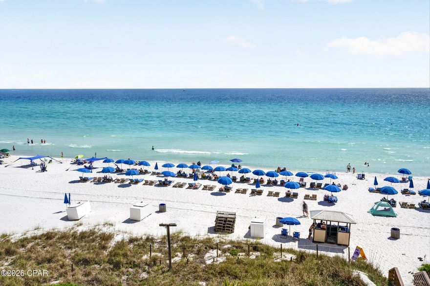 There is no other gulf-front building in Panama City Beach where your electric bill is zero. Seychelles is it.
Unit 404 sits on the fourth floor with a direct gulf view -- water straight ahead from the living room and the bedroom. One bedroom, two full baths, and hallway bunks that sleep the whole group. Fully furnished and move-in ready.

Here's what makes Seychelles different from every other building on this beach: electricity is included in the HOA fee. Not water. Not trash. Electric. That means no summer AC bill, no winter heating bill, no utility surprise -- ever. For a vacation home owner, that's simplicity. For an investor running short-term rentals, that's a cost structure no comparable can match.

The unit was completely refreshed in 2024 -- new furniture, new mattresses, new ceiling fans, fresh paint throughout, new dishwasher, new washer and dryer. It's in excellent showing condition and produced $32,000 in rental income in 2025 with the existing management program through Best Beach Getaways.

Total annual carry: approximately $14,117 (HOA $9,489 · taxes $3,862 · insurance $667 · AC service $99). Everything else is income or enjoyment.