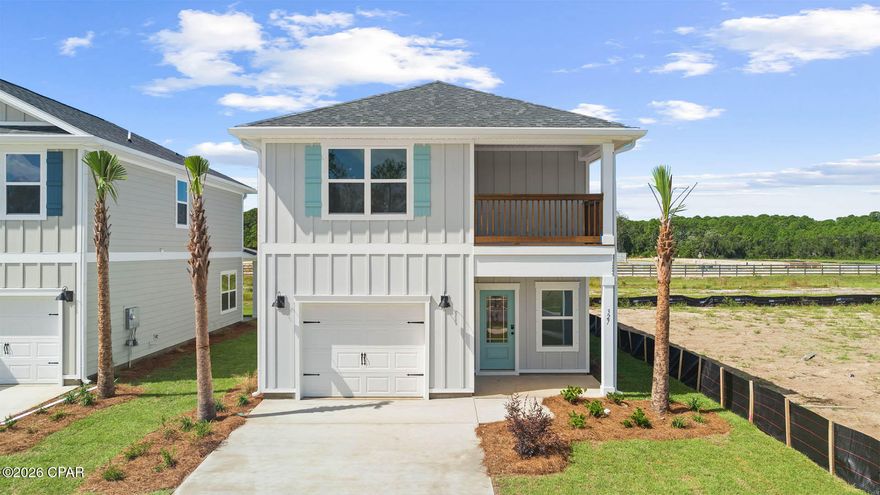 Welcome to the Monroe, a new home floor plan located at Windmark Beach in Port Saint Joe, Florida. This floor plan features two stories with three bedrooms and two and a half bathrooms. The exterior of this home features a covered front porch on the main level and a covered balcony on the second level just off the primary bedroom. Both have waterviews of two charming ponds in the front and back of the home. Entering the foyer, you are greeted with an open entry that leads to the grand living space with open concept design. The kitchen is open to the dining and living areas features a peninsula bar with space for seating. There is an appointed dining area that is surrounded with windows allowing for an abundance of natural light to filter through. Traditional 9' ceilings grace the living area which opens to the covered back porch where you can spend your mornings and evenings enjoying your coffee or beverage. The main level serves as the heart of the home with plenty of space and a powder room located just off the entry. The stairs leading to the second level are accessible from the living area and lead to all three bedrooms. As you reach the second level you are met with a landing with laundry area and shared bathroom. Two bedrooms are located at the back of the home and have spacious closets. The Primary bedroom is located overlooking the front lawn and has a private ensuite bathroom. Two large closets are in the primary bedroom and offer plenty of space for your wardrobe needs. The primary bathroom has the feel of a private oasis with a large soak tub and a separate shower. The dual sink vanity offers lower cabinetry for storage. Enjoy a quiet evening with a charming water view on your covered balcony located off the primary bedroom. Contact us today to learn more about the Monroe, your next home at WindMark Beach!