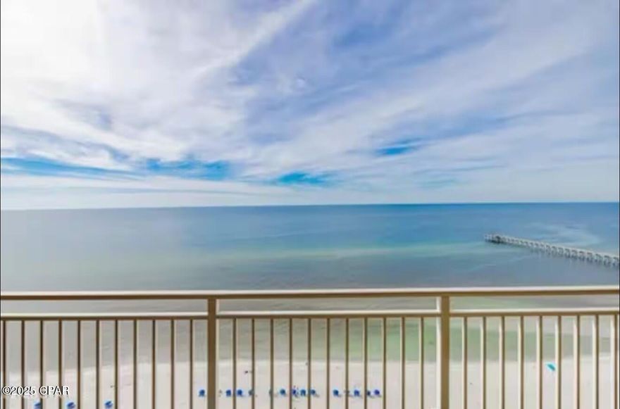 Penthouse Unit with Million-Dollar Views - Updated, Fully Furnished & Rental Ready!

Welcome to this stunning Penthouse-Level 2-bedroom, 2-bath condo at highly sought-after Sterling Reef, offering panoramic, unobstructed west-facing views of the Gulf of Mexico, County Pier, and some of the most breathtaking sunsets on the coast. Sold fully furnished and rental ready, this beautifully updated unit is the perfect turnkey investment, second home, or full-time beach residence.

From the moment you enter the large foyer, the space and quality of this home are immediately apparent. The open kitchen features granite countertops and flows seamlessly into the living area, where floor-to-ceiling glass draws your eye directly to the turquoise waters beyond the expansive 7' x 26.6' balcony.

Wake up each morning to Gulf views from the master bedroom, complete with private balcony access and an upgraded en-suite master bathroom featuring an oversized, fully tiled walk-in shower. The spacious second bedroom is positioned at the front of the unit, along with the second full bath and a convenient laundry area.

This penthouse-level condo boasts 9-ft ceilings, all-tile flooring (no carpet!), and a clean, coastal design ideal for low-maintenance living. Relax on your private balcony and enjoy endless views of soft quartz sand, sparkling water, and postcard-perfect sunsets.

Sterling Reef is known as one of Panama City Beach's premier Gulf-front resorts, offering exceptional amenities including:

Seasonally heated 5,000 sq.ft. bi-level pool with waterfall

Fitness center overlooking the beach

Owner's club/activity room with flat-screen TV

Sky BBQ Terrace and covered dining area

Under-building parking—no walking across the street

Two new elevators and building repainted in 2022

The location is unbeatable—next to Shipwreck Island Water Park, just 3.5 miles to Pier Park, and only 17 miles to Northwest Florida Beaches International Airport.

Penthouse views, updated interior, turnkey condition, and top-tier resort amenities—this Sterling Reef condo offers the complete package. Don't miss your chance to own one of the best units in the building!