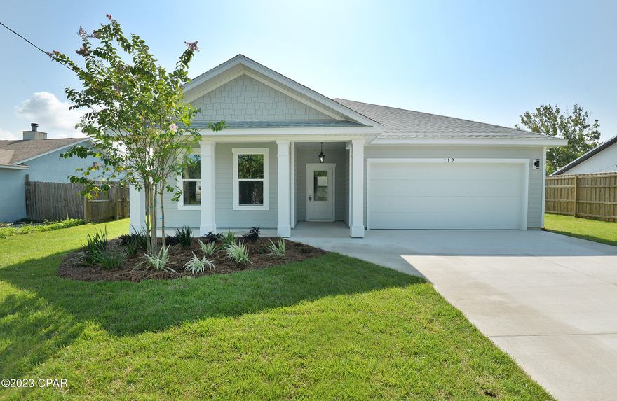 BRAND NEW CONSTRUCTION and look at this price!  First, no HOA so boats and campers are permitted. Located in a quiet location and ideally located west of Highway 79, and yet a bike ride, golf cart, or a stroll to to fabulous Pier Park, local favorite restaurants, and the Frank Brown Athletic Park and Aquatic Center. Pull in the driveway, and notice the pretty curb appeal, plus spacious lot. Exterior includes a covered front porch, landscaping package, sprinkler system with low cost reclaimed water, two car garage, a privacy fence wrapped around a nice sized backyard which can easily accommodate that future pool. Inside you'll find one of our most popular floor plans. Warm, relaxing colors, low maintenance flooring, gorgeous kitchen with beautiful tops, pretty white backsplash, stainless appliances, and attractive lighting. Just a perfect, comfortable BRAND NEW beach home ready for you today!  Builder offers a one year warranty for peace of mind. At this price, you definitely want to view this one!
