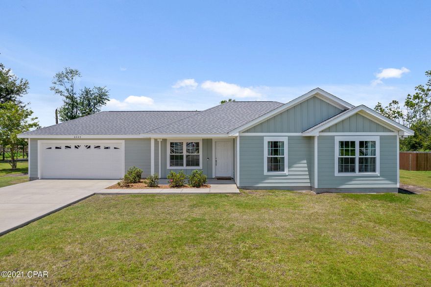 **BacK on market, buyers financing fell through*  Located in the Deerpoint area, this 2019 built home sits on a half acre lot. Home has hardi board siding for easy maintenance and shed with covered carport for extra vehicles or boats. This open floor plan is gorgeous with white cabinets, grey quartz counter tops, and tile backsplash in the kitchen. The house has vinyl planking throughout and tile in the bathrooms. The pantry and laundry room are right off the kitchen. The Master Bathroom has double vanities, separate tub/shower, a  separate vanity for dressing and a walk-in closet.  There is a above ground pool, swing set, and trampoline that can be left for new buyer. Please note the mobile home on property is a FEMA home that is being removed, this is where they lived....see more while home was being rebuilt after hurricane Michael. The home is new including new concrete foundation, well pump and septic system. The YORK Air Conditioning system has a lifetime warranty on the compressor.