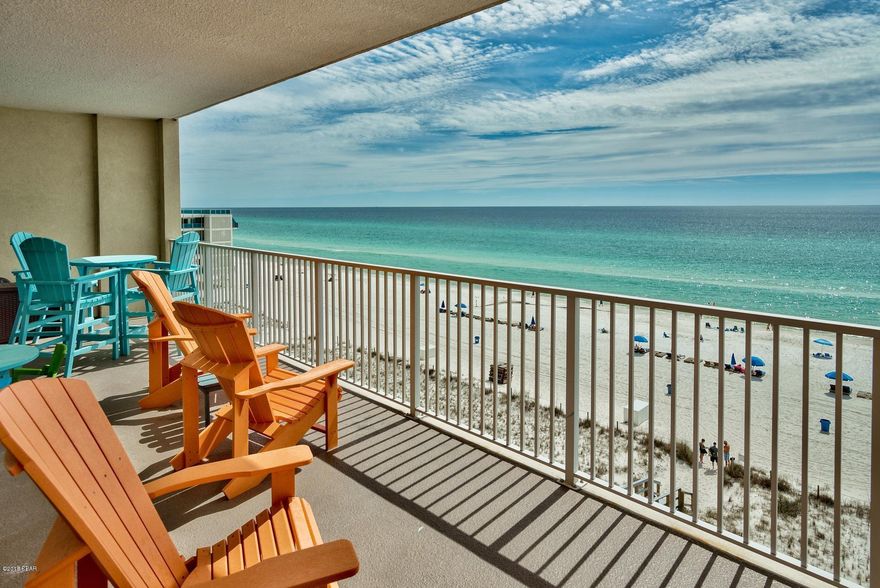 The 6th floor West end 4 bedroom may be the best location in Ocean Reef condominium. This 1600 sqft condo is fully furnished and capable of some of the best rental numbers on the beach. The tile and concrete epoxy flooring flow nicely with the other upgrades including stainless steel appliances and tiled breakfast bar. The living room and master bedroom are on the Gulf and open to an expansive 10'x28' balcony offering beautiful coastline views. The master bathroom has a double vanity with granite countertops and custom bowl sinks. The assigned parking space (P5-6) is close to the west end stairs that go directly up to the condo. You can use the community elevator. This is the only 4-bedroom condominium floor plan on the west side of Panama City Beach.