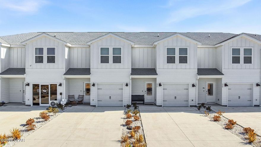 Welcome to 308 Sea Tern Lane, a new home at WindMark Townhomes located in the highly visited Port Saint Joe, Florida. The Sabal Townhome interior floorplan features 3 bedrooms and 2.5 bathrooms with a 1-car garage.
 
On the outside of these units, you will see quality Color-Plus Hardie Board exteriors which is uniquely engineered to stand up to the harshest elements from wind, rain, fire, freezing temperatures, and hail. Complemented by prairie-style doors and 30-year dimensional shingles. Convenience meets security with steel garage doors equipped with openers, weatherproof outlets, hose bibs, and Kwikset deadbolts on all exterior doors. The Windmark community features underground utilities making it less susceptible to damage from severe weather leading to fewer outages, quicker restoration, and more reliable service.
 
As you enter inside, you will feel right at home with beautiful EVP flooring at your feet, leading you to the open living room and kitchen or the spacious upstairs. In the kitchen and bathroom, you will find gorgeous quartz countertops, white cabinets with brushed nickel hardware, and stainless-steel appliances in the kitchen. Stay cool at the beach with energy-efficient cooling and heating systems, Low-E insulated windows with screens, and water-saving elongated commodes. For added security, every home comes equipped with a Safe Haven Surveillance system, Skybell doorbell, Honeywell thermostat, and DEAKO Smart Switches. Rest assured with a one-year builder's warranty from D.R. Horton and a ten-year structural warranty through RWC.
 
Enjoy all the amenities the WindMark Beach community has to offer complete with beautiful new homes, local food, shopping, boardwalks, and beach access! Windmark Beach amenities includes two pools, BBQ grills, 11 dedicated beach accesses, the village center, boardwalk, and is pet friendly! The community is golf cart friendly, and dogs are allowed on the beach in Windmark! Stop by our model home to experience WindMark Beach Townhomes today.
 
Located directly across from the Gulf, you will find beautiful beaches within walking distance, and local restaurants close by. These homes offer easy access to Tyndall Air Force Base (21.7 miles away), Panama City Beach (39 miles away), and downtown Port St. Joe (only 4 miles away).