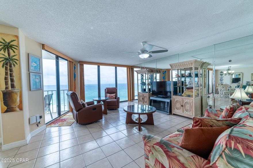 This beautiful beachfront 2 bedroom, 2 bathroom condo features views of the emerald waters & sugar white sands of Panama City Beach. This unit makes a great rental investment or private home. Interior features include tile floors throughout, upgraded counter tops and cabinets, mirrored walls, and built in bunk beds. Edgewater Beach & Golf Resort offers many desirable amenities.  Edgewater Tower 2 811 comfortably sleeps up to 8 guests in 2 king-sized beds, a queen-sized sofa sleeper in the living room, and built in twin bunk beds.   All information is estimated, including age, square footage, and school zones. Buyers should verify if important.