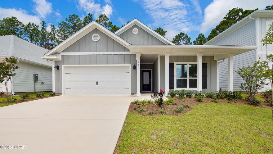 Bayside at Ward Creek is at the heart of Panama City Beach, accessible by sidewalk to Pier Park, Frank Brown Park, and the Conservation Park with the Gulf of Mexico less than 3 miles away. | The Delray plan is a 1 story home featuring 4 bedrooms and 2 bathrooms. There is EVP flooring throughout the home and boast a large living space. The primary bedroom features a beautiful en-suite with a modern tiled shower and two closets.