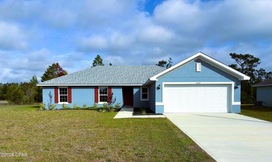 Seize the opportunity to own the Lavender floorplan by Homes by Deltona--beautifully situated in the tranquil community of Sunny Hills. This four-bedroom, two-bathroom gem is not just a house. As you step inside, you're greeted by a spacious open concept living area, featuring a vaulted ceiling that elevates the home's aesthetic. The kitchen, designed to satisfy any culinary enthusiast, boasts a central island, sleek granite countertops, and state-of-the-art GE appliances such as a garbage disposal, fridge, dishwasher, range, and over-the-range microwave. The home features luxurious and practical luxury vinyl plank (LVP) flooring throughout the living areas, enhancing both style and durability. Constructed with sturdy concrete block, this residence promises durability and longevity. The split bedroom floor plan provides privacy and comfort, with a master suite that includes a large walk-in closet and dual vanity sinks--ideal for relaxation. Step outside to a landscaped yard with an efficient irrigation system, ensuring that your green space thrives beautifully all year long. Additionally, enjoy the confidence that comes with a 10-year builder's warranty. Located in the peaceful Sunny Hills, yet a brief drive from the stunning beaches of the Emerald Coast, this home is a perfect blend of tranquility and accessibility. Don't miss out on making the Lavender floorplan your forever home!