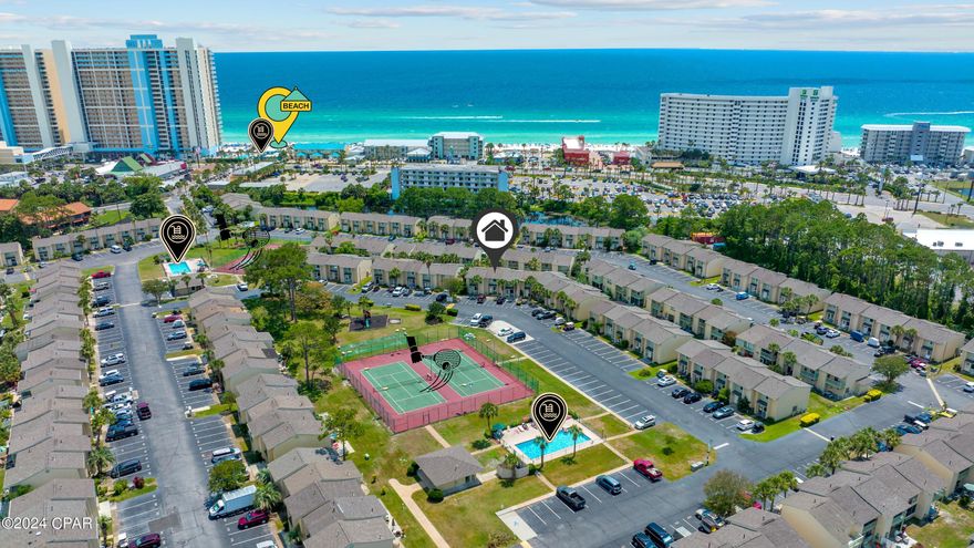 All NEW 2024 High End upgrades from the studs out: 
New roof, windows, interior, exterior & closet doors, soft close custom cabinets, SS appliances, smart washer & dryer with steamer remote control feature, quartz countertop and back splash, new 20 MIL Luxury Vinyl Plank and baseboards throughout, solid red oak custom stairs and matching stair rail, 2 full tiled walk-in rain showers with matching tiled floors, new toilets, vanities & plumbing, high quality scuff defense paint, all new matte black interior/exterior light fixtures, ceiling fans, faucets, handles & knobs, all new electric outlets and GFCI's, new eufy smart lock synchronized with smart door bell camera, nest smart thermostat, new CO & Smoke alarms, New SMART 4K TV's, new high quality & tastefully picked furniture, accessories and more! STR allowed with 45k+ in Projected GRI. 2 assigned parking spots in front of the unit. VA & FHA approved. You'll have access to a range of fantastic amenities. Enjoy a refreshing dip in one of the 11 community pools, dine in at the community's exclusive Gulf-Front restaurant & Pool, challenge your friends to a game of tennis, pickle ball, shuffleboard, or take a short stroll to the pristine sandy beaches for a day of sun and surf. LOW HOA includes: 11 pools(5 heated), shuffleboards, Gulf-front restaurant & pool, mini golf, exercise room, tennis courts, pickleball, playground, WIFI, cable, pest control, termite bond, trash, ground keeping, property patrol, gated community etc. This is the ONE!