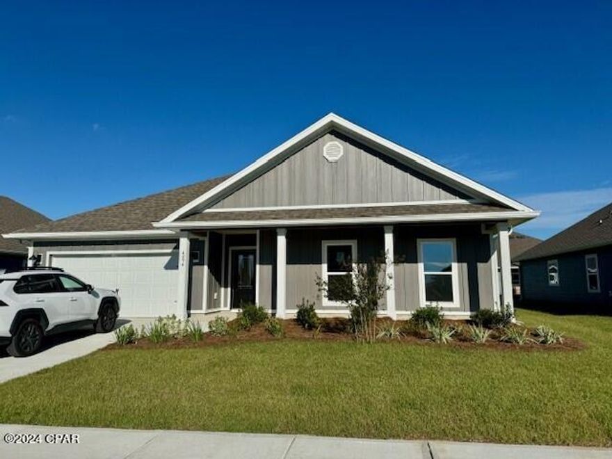 New home under construction in Titus Park This Victoria floor plan is located at 4894 Sandhill way.

The Victoria is a 4-bedroom, 2.5-bathroom, 2 car garage home. As you approach the Victoria floor plan, you will notice the large covered front porch and beautiful Hardie Board Plus siding that covers all sides of the house. There is also a covered back patio that has plenty of room for patio furniture to enjoy your morning coffee or having friends over. 

On the inside, you'll notice the sunlight that radiates throughout the home from the many windows and the EVP flooring throughout the main areas of the home. Each bedroom has plush carpet floors and closets with ventilated shelving. The large open living room has tray ceilings and a ceiling fan and opens to the kitchen and dining area.

The kitchen and full bathrooms have beautiful white cabinets and elegant white quartz countertops. The primary bathroom features a double vanity and a separate tub and a shower with glass doors next to a walk-in closet. The guest bathroom also features a double vanity and plenty of cabinet space.

Titus Park is a new home community in lovely Panama City, Florida. Located right off Highway 231, it is conveniently located close to shopping, food, great schools, and not far from Tyndall Air Force Base. Across the street from Titus Park, you will notice that a large grocery store just opened, making it convenient to grab what you need without traveling far from home. You also will be close to 23rd street in Panama City, which has a multitude of shopping, food, gyms, and more.