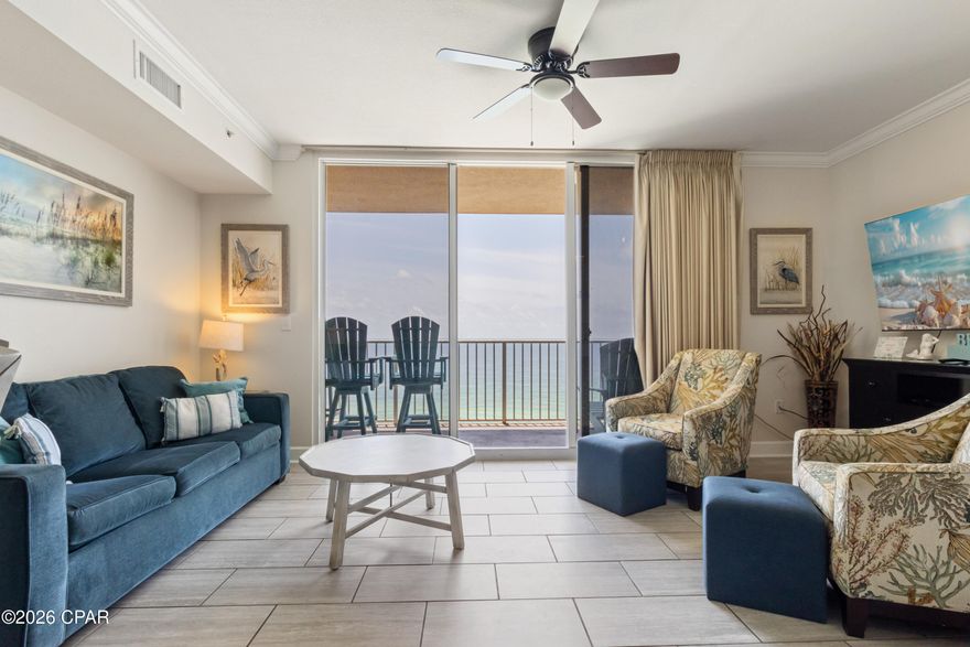 Prime 1131 sq ft ''M'' plan 2-bed, 3-bath condo at Tidewater Beach Resort, Panama City Beach! A 2 bed rental gem, it functions as a 3-bed with a bunk room and private baths for each bedroom, maximizing guest appeal. Mid-level, it offers breathtaking Gulf views through floor-to-ceiling sliding doors, new LVP flooring, fresh living room furnishings, vibrant décor, and stylish balcony furniture. Includes washer/dryer and dishwasher for hassle-free ownership. Steps from Pier Park, Tidewater boasts two lagoon-style pools, a heated indoor pool, movie theater, and more. Don't miss this turnkey opportunity to own a high-demand rental in a top-tier resort.