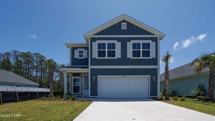 Welcome to 921 Walsonham Drive, a new home located at Breakfast Point East in Panama City Beach, Florida. Enjoy elegant interior features including 9-foot ceilings, EVP flooring on the main level, and an abundance of large windows filling the home with natural light. The primary suite is the only bedroom on the main level with the remaining four guest bedrooms and two full bathrooms located on the second floor.
As you enter the home from the covered front patio, you will pass by the stairs and powder room on your way to the heart of the home. 9-foot ceilings and sleek EVP flooring adorn the open concept living area. The family room, kitchen, and dining area flow together to make entertaining a breeze. You will find elegant quartz countertops, stainless-steel appliances, and soft close ivory painted Shaker-style cabinets in the kitchen.
Located at the back of the home is the primary suite featuring a large walk-in closet with wood shelving and en suite bathroom. Here you will find modern finishes such as the marbled tile shower with a glass door and a double vanity with quartz countertops and undermount sinks.
Heading back towards the front of the home and ascending the wood tread stairs to the second floor, you will find all four guest bedrooms with walk-in closets, a Jack-and-Jill bathroom, and an additional full bathroom.
Enjoy quality materials and workmanship throughout, with superior attention to detail, in addition to a one-year builder's warranty. Tours available today!