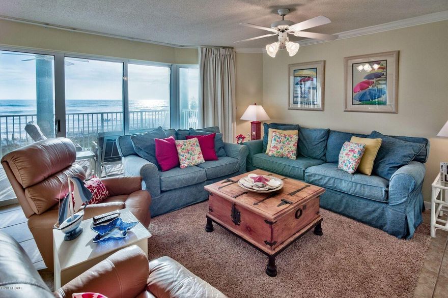 Rare opportunity to own a 3-bedroom unit where all three bedrooms are Gulf front, have direct balcony access and ensuite bathrooms! This is an incredible & very desirable floor plan with 2 Gulf front master suites and a third bedroom that can be a separate lock out unit complete with a kitchenette and private balcony. The interior features raised ceilings, an open floor plan, crown molding throughout, and 20'' tile floors in the main living area. There is also a large laundry room with storage and a full size washer & dryer. This is the perfect rental property or second home. The oversized balcony is a prime place to relax or enjoy coastal living with outside dining. With an elevated first floor you are close enough to hear the waves and also conveniently located near the pool & sun deck The dining area is open to the inviting living area, making entertaining easy while taking in the stunning views of the Gulf of Mexico. The kitchen features beautiful granite countertops and breakfast bar, ample cabinets, white appliances and a pantry. The rooms are very spacious each with their own bathrooms with double vanity, shower/tub combo and tile floors. One master suite has a king bed and additional twin bed and the other features two queen beds. The additional guest quarters has a large king bed and all rooms have flat screen TVs. The kitchenette complete with mini fridge, microwave and bar sink, private entry and balcony is a definite plus! This floor plan boasts nearly 1,800 square feet and will not last long. Take in stunning views from literally every room or cool off to the fresh sea breeze on the balcony. 

Long Beach Resort is a gated complex on the east end of Panama City Beach close to shopping, fine dining, billiards & a pizza parlor. Long Beach offers many resort amenities including a huge lagoon pool (heated seasonally), 3 hot tubs, 2 lighted tennis courts, sun deck, tiki bar with food for the pool deck and 1,300 feet of designated beach for you and your guests! This unit is located in Tower II and sleeps 11. Do not miss out on this great opportunity to own one of the most desirable floor plans on the coast for an incredible price!