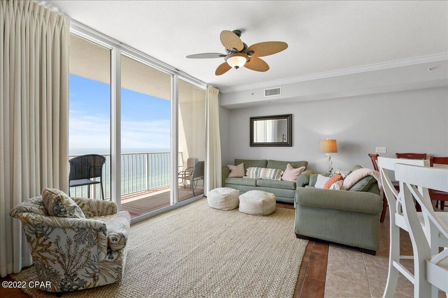 Memories are special moments that tell your story...begin your story here in Tidewater Beach Resort! Unit 2010 is one of the favorite 2 bedroom 3 bath with bunks 1131 sq ft ''M'' plan units that is a fantastic rental as both bedrooms have their own bathroom; sleeps like a 3 bed room with enclosed bunkroom with attached bathroom. This unit boasts spectacular views of the Gulf through the floor to ceiling sliding glass doors in the open living floor plan, ceramic tile throughout, fresh décor, new granite and sink in the kitchen, new HWH, new appliances, etc. Tidewater Beach Resort is a premier property in Panama City Beach close to Pier Park featuring two outdoor lagoon style pools, heated indoor pool, movie theater and so much more!