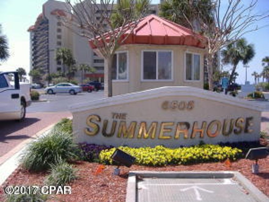 SummerHouse is located directly on the Gulf of Mexico and is historically one of the most favorite condominiums on Thomas Drive. This 9th floor unit has an awesome view of the beach and water and a backdrop of lush landscaping. The master bedroom opens up to the balcony as well the living room. Summerhouse is located 1 mile from the St Andrews State park for those who have boats or want to fish from the dock and a great family place to play.