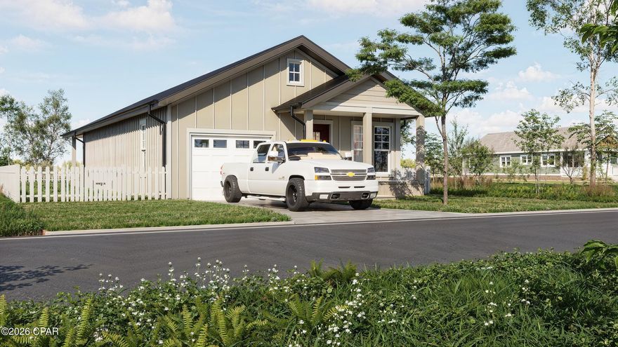 Welcome to this brand‑new, thoughtfully designed single‑family home in the heart of Panama City. This modern residence offers a perfect blend of comfort, efficiency, and charm—featuring a beautifully crafted exterior with clean lines, board‑and‑batten siding, and a welcoming covered front porch that sets the tone for relaxed Florida living. The home sits on an extended deep lot  providing ample outdoor space for gardening, pets, or future additions. Step inside to an open‑concept layout that maximizes natural light and functionality. The spacious living area flows seamlessly into the dining space and contemporary kitchen, equipped with modern solid wood cabinetry, generous quartz counter space, and a practical layout ideal for everyday living and entertaining. This home includes multiple bedrooms and well‑planned bathrooms, offering privacy and comfort for family members or guests. A dedicated laundry area and smart interior layout ensure every inch of space is optimized. The attached garage with private driveway adds convenience and storage options, while the deep lot provides room for outdoor recreation with an amazing porch a future pool, or additional landscaping. With its clean architectural style, efficient footprint, and fresh new construction, this home is an exceptional opportunity for buyers seeking affordability, quality, and modern living in a growing Panama City neighborhood. Estimate completion 03/31/2026. Come and select some finishes while you can.