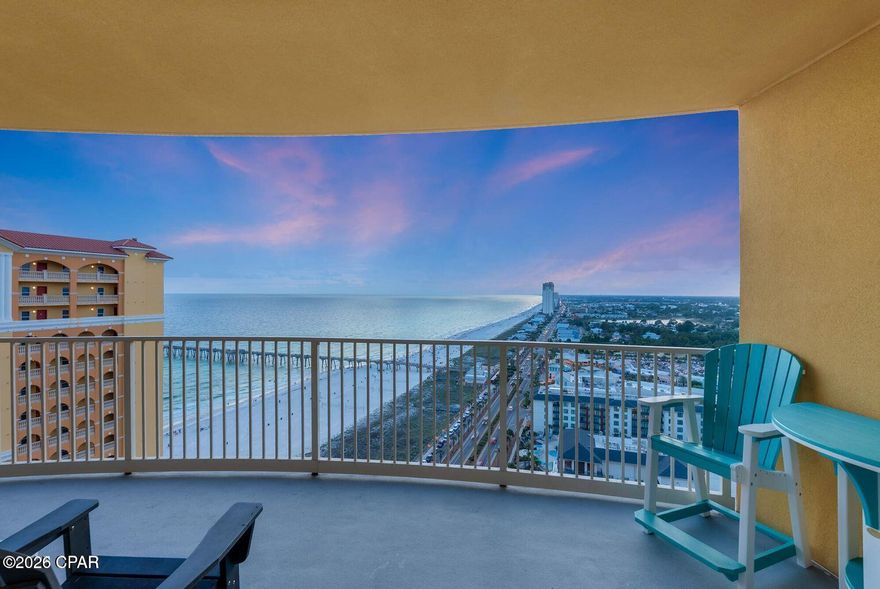 You'll love this stunning condo at Calypso Tower 3, the newest condo on the beach.  This 3 bedroom, 2 bath unit on the 22nd floor offers unmatched sunset views.  These are views you won't find from the lower floors.  An oversized balcony allows you and your guests to enjoy watching the sun drip into the Gulf at sunset, every day of the year.  The interior offers 3 spacious bedrooms, and 2 well appointed bathrooms.  The open concept living/dining/kitchen are perfect for hosting friends, or sharing family time while gazing out at the Gulf through the floor to ceiling windows.  Pier Park is just a block away, as are many other restaurants and attractions like Margaritaville, the City Pier, Diego's, Sharky's, and many festivals are within walking distance at Aaron Bessant Park.  Just 20 minutes from the Panama City Beach airport, you can take a rideshare and never need to rent a car.  You'll love the expansive resort pool, complete with poolside cabanas and pooside beach bar.  In the mood to exercise?  Tower 3 has an amazing fitness center overlooking the pool.  Hungry for a snack?  Tower 3 has an onsite donut/coffee shop  offering a variety of items to satisfy your hunger and your sweet tooth.  As a full service resort, Tower 3 has quickly become a favorite for vacationers in Panama City Beach.  Don't miss this opportunity to own one of the best beach views in Panama City Beach.  Make your appointment today.