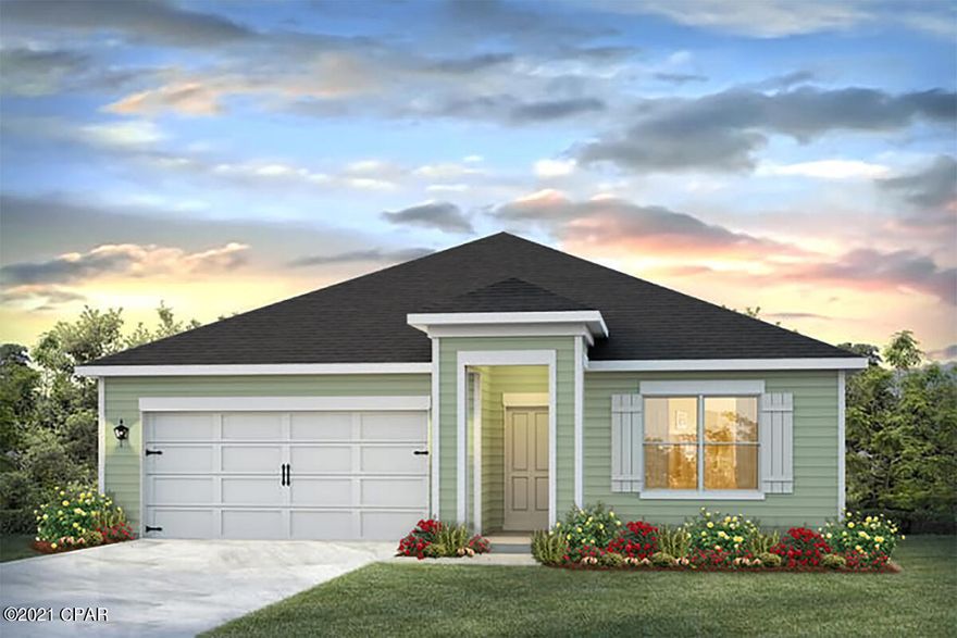 Welcome to the newest phase in Olde Town Village! The Cali floor plan has two bedrooms just off the foyer with a shared bath. The kitchen is open

and spacious with plenty of cabinetry, a corner pantry, and a center island with a sink and dishwasher. The standard appliances include, a stove, microwave and dishwasher. Bedroom 1 is just off the large living area and has a dual sink vanity, a large soaking tub, separate shower and a walk-in closet. Additional features include vinyl flooring throughout the common areas, carpet in the bedrooms, and nickel hardware on interior doors. A standard Smart Home package includes a KwikSet keyless entry, Skybell doorbell, automated front porch lighting, an Echo
Dot device, and Quolsys touch panel which can be integrated to control your lighting, thermostat, front door and so much more.
A builder 10 year structural warranty is also included.

Pictures, photographs, floor plans, elevations, features, colors and sizes are approximate for illustration purposes only and will
vary from the homes as built. Home and community information including pricing, included features, terms, availability and
amenities are subject to change and prior sale at any time without notice or obligation. For Move-In/Completion Estimates:
Ready dates are estimates only. Timing of completion of construction and buyer move-in are subject to contingencies
contained in home purchase agreement and governing jurisdictions issuance of a certificate of occupancy, and may change due to forces majeures and other delays or disruptions outside the reasonable control of the Builder.