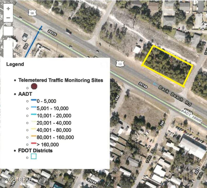 Parcel 36761-000-000 Lot 2, 3, 4 & 5 (20102 PCB Pkwy) plus Parcel 36760-000-000 Lot 1, (20112 PCB Pkwy) for a total of 240ft of frontage and is 100ft deep with the eastern corner on 14th St.  There is a Florida Power & Light Right-of-Way along the back side of the parcel.  Property is currently zoned C-2. The average daily traffic on Panama City Beach Parkway is 30,000 per FDOT.  This is a great location on the rapidly growing west end of Panama City Beach.
