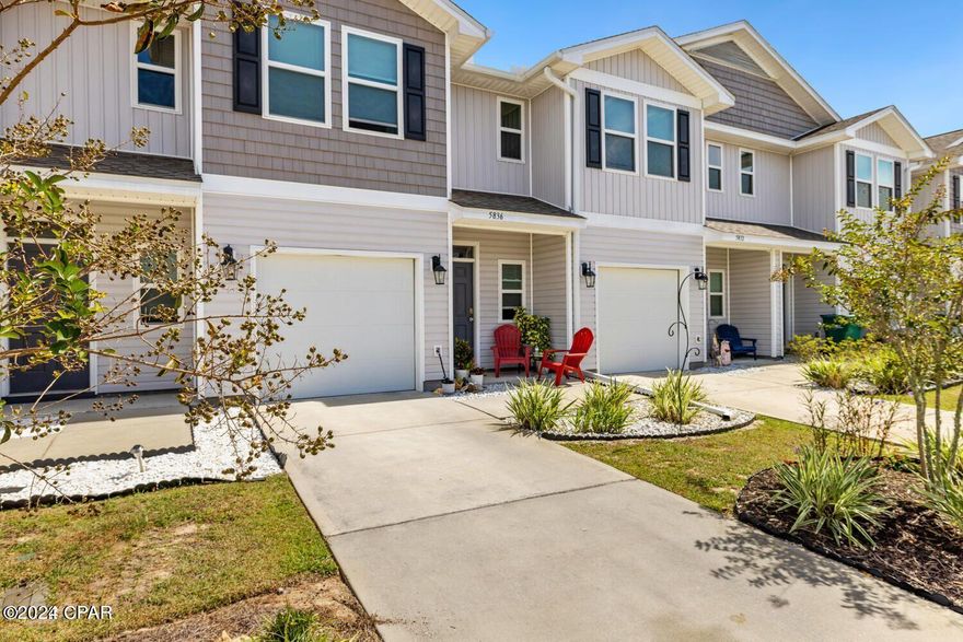 Fantastic Find! This 3 Bedroom 2.5 Bath townhome located in the new subdivision Sentinel Point. This community features sidewalks, beautiful community pool and is conveniently located near many amenities including shopping, restaurants, fitness centers, Tyndall Airforce Base is short distance away.  Just a 30 minute drive to either Panama City Beach or Mexico Beach. This home has LVP on the main floor with a ½ bath and single car garage. The kitchen and living area are an open concept with stainless appliances and a breakfast bar perfect for entertaining.